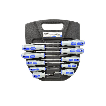 GEKO Schroevendraaierset 10-delig blauw-grijs CrV met ergonomische handgrepen