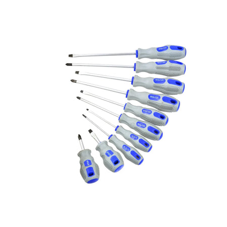 GEKO Schroevendraaierset 10-delig blauw-grijs CrV met ergonomische handgrepen