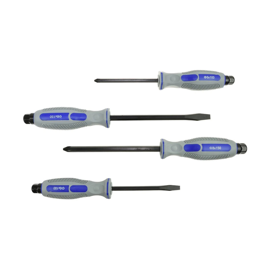 GEKO Set sleufschroevendraaiers 4-delig CrV met metalen kop en magnetische punten