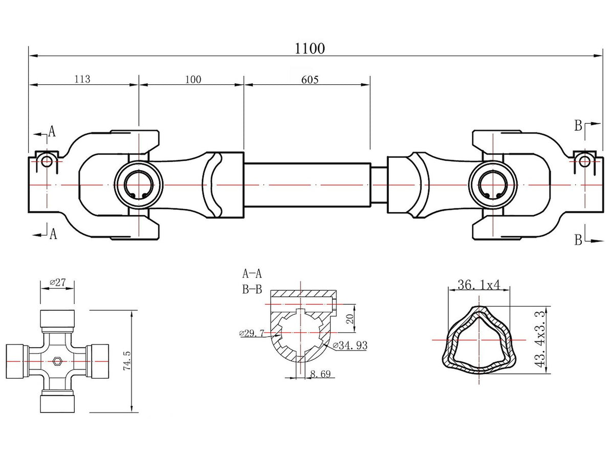 GEKO Aftakas 3-lobbige profielbuis 1100 mm