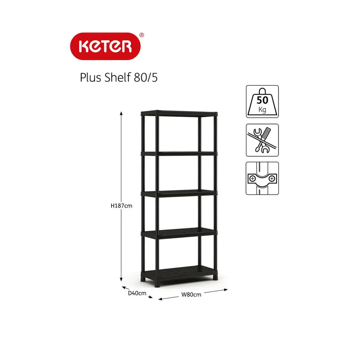 KETER Stelling kunststof 5 planken 80 x 40 x 187cm