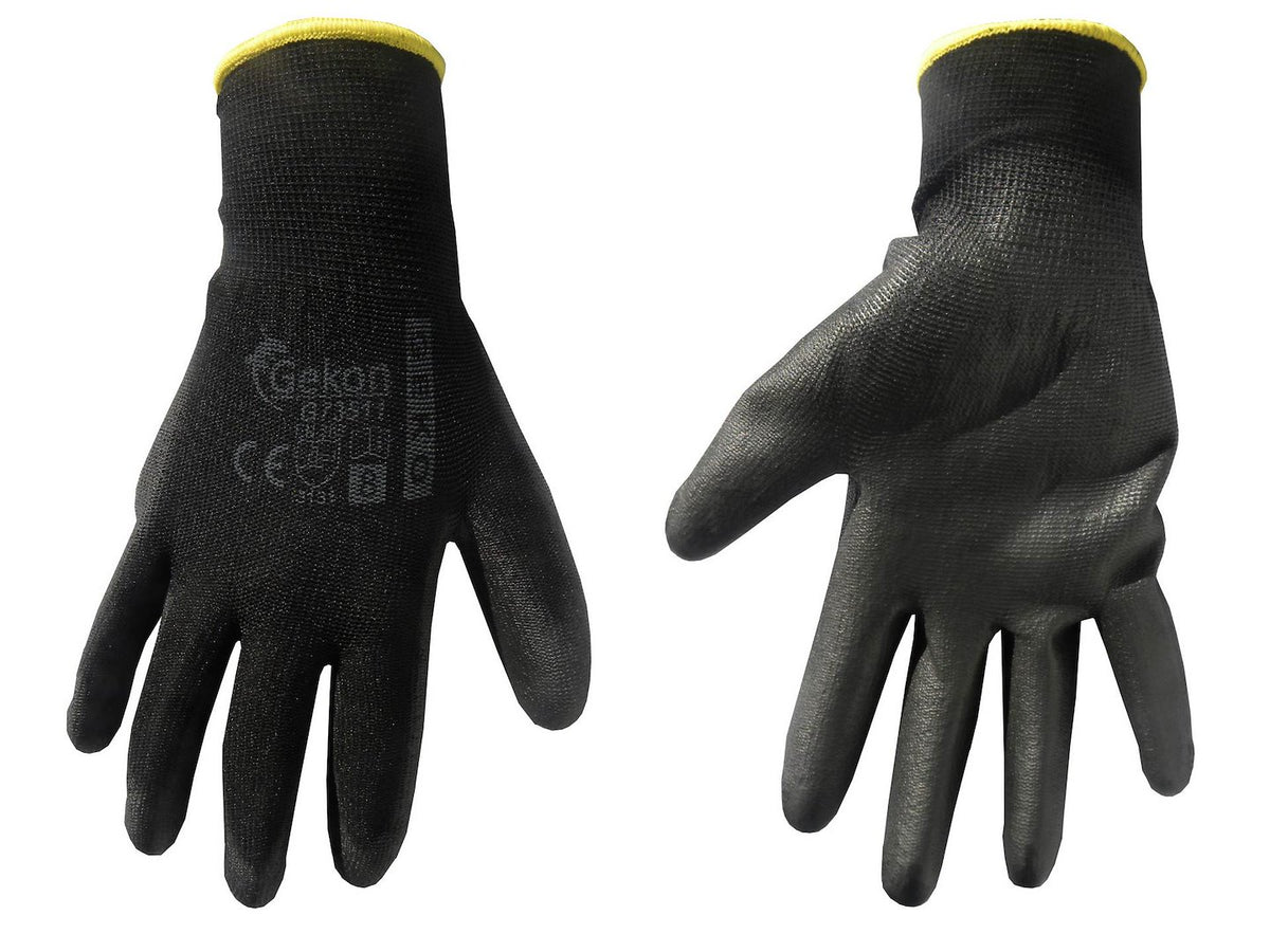 GEKO Werkhandschoenen met polyurethaan (PU)-coating maat 8 zwart – 12 paar