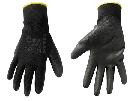 GEKO Werkhandschoenen met polyurethaan (PU)-coating maat 8 zwart – 12 paar