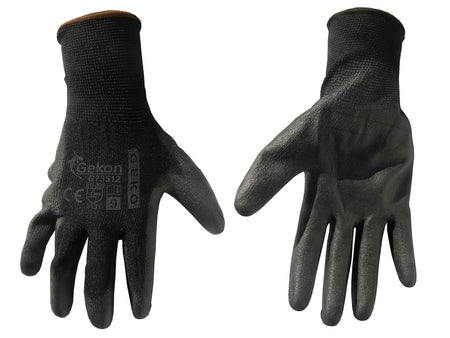 GEKO Werkhandschoenen met polyurethaan (PU)-coating maat 9 zwart – 12 paar
