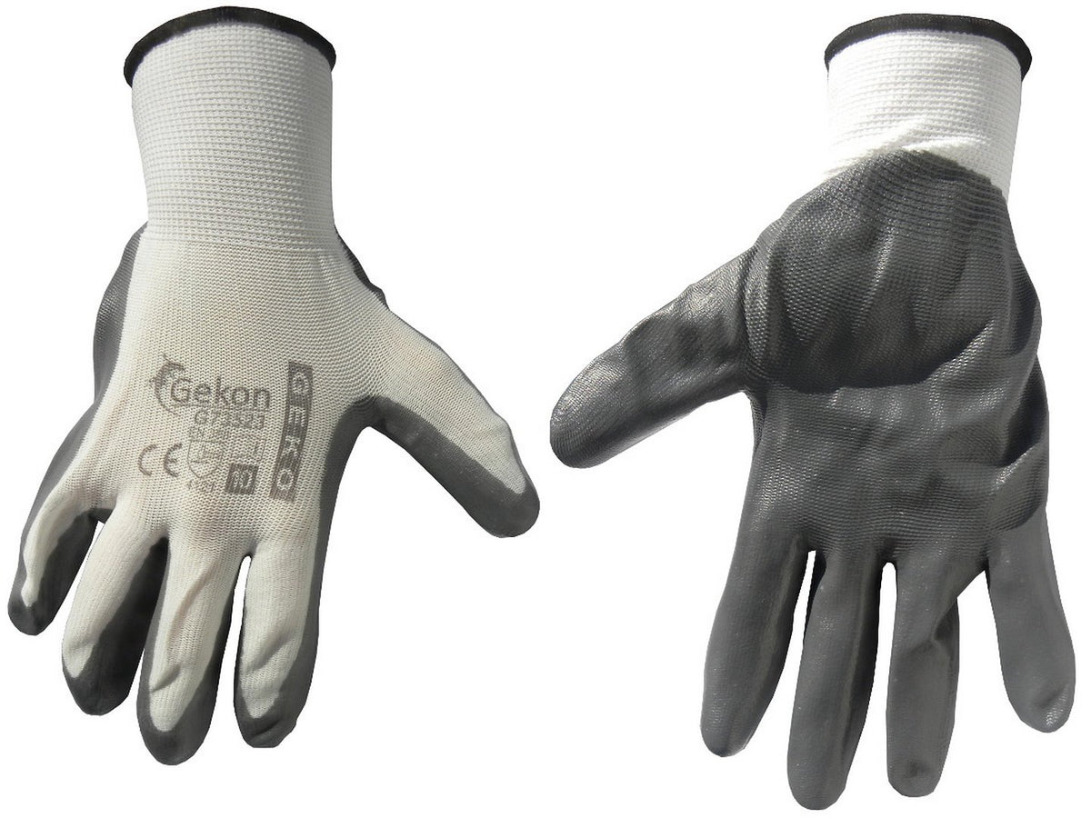 GEKO Werkhandschoenen met nitril-coating maat 10 wit-grijs – 12 paar