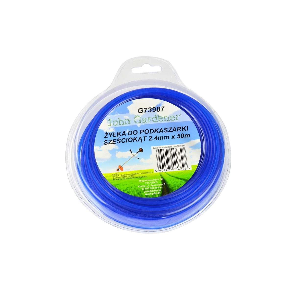 John Gardener Nylon maaidraad hexagonaal blauw 2,4mm50m
