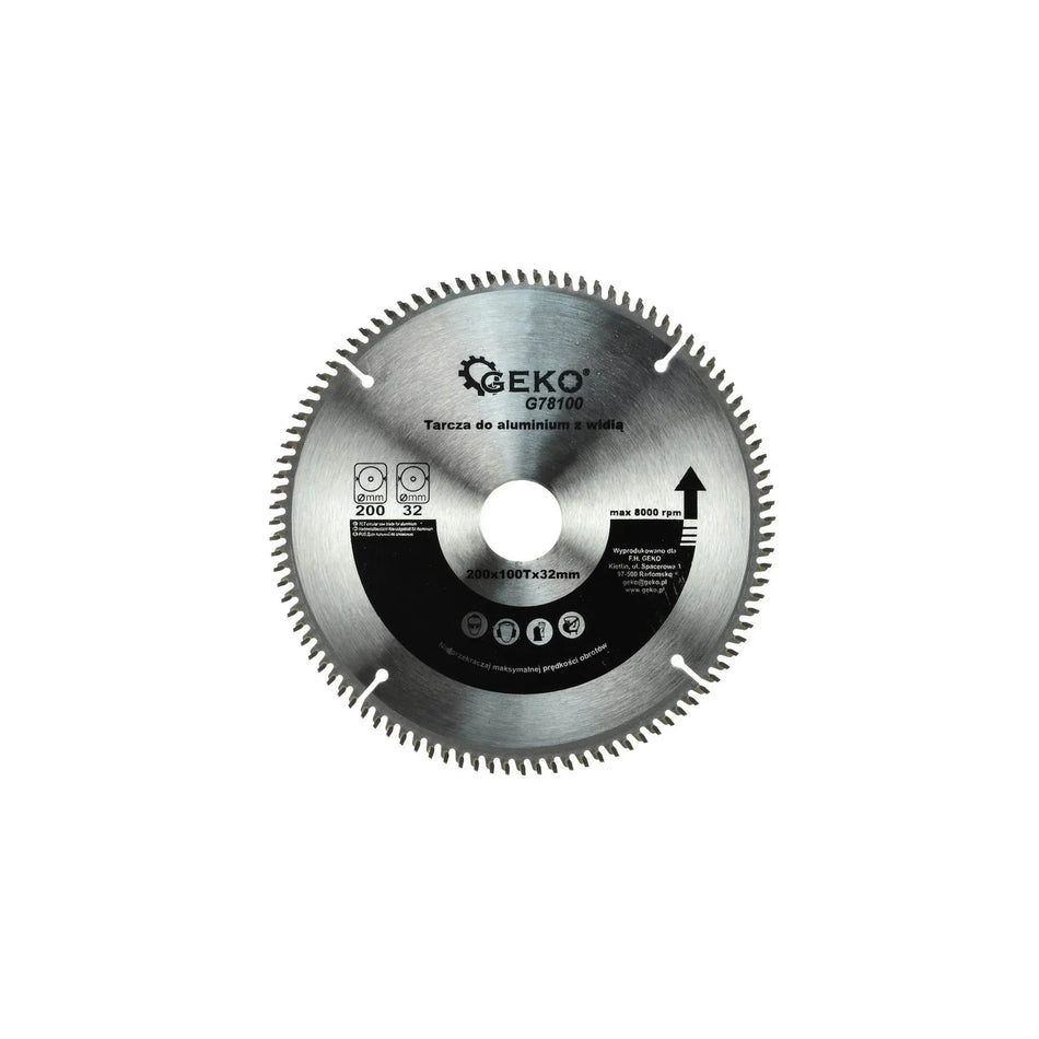 GEKO TCT Aluminium cirkelzaagblad met reductieringen 200mm 100T