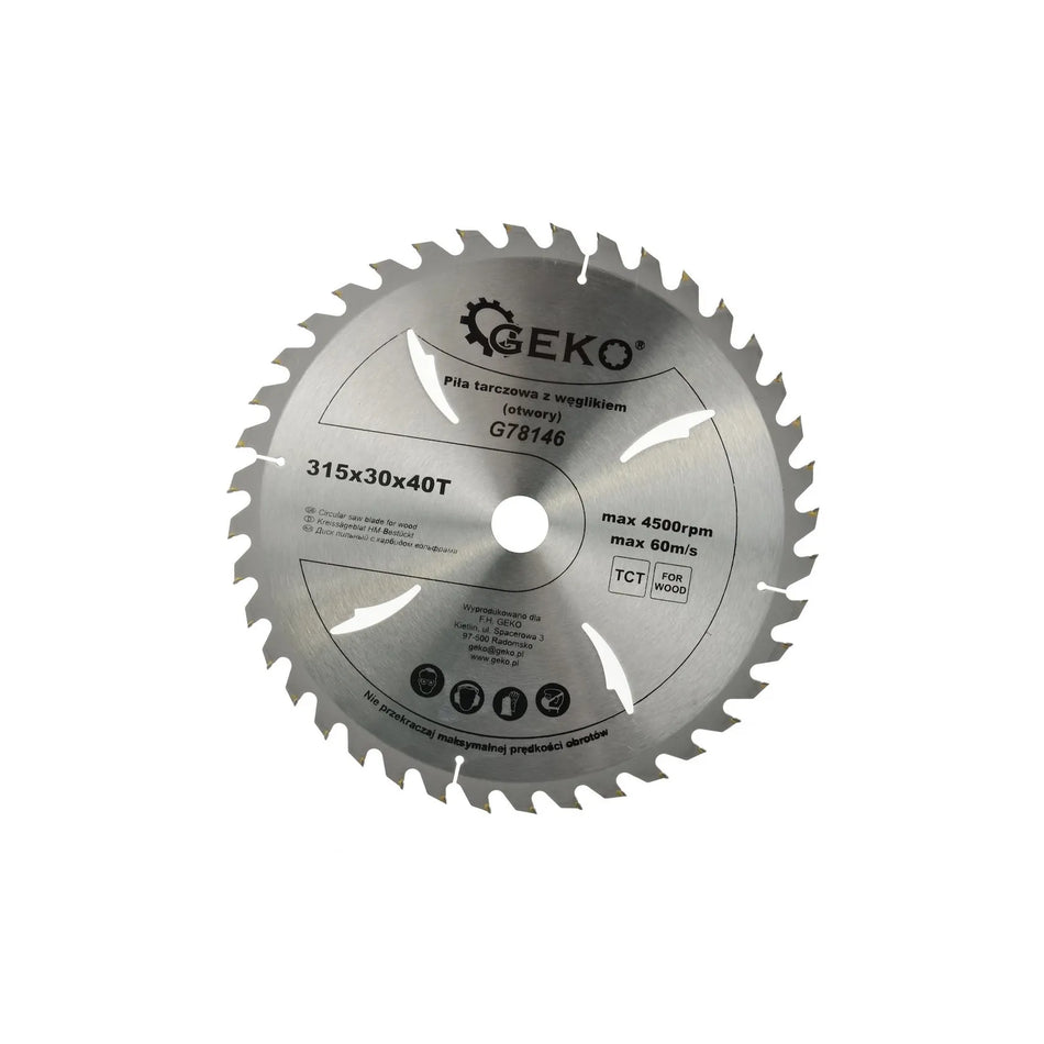 GEKO Cirkelzaagblad met koelluchtgaten voor hout 315mm 40 tanden