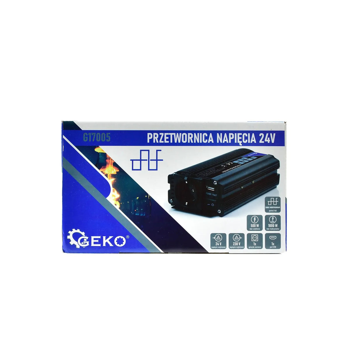 GEKO Spanningomvormer 24V/230V 500/1000W met USB en koeling