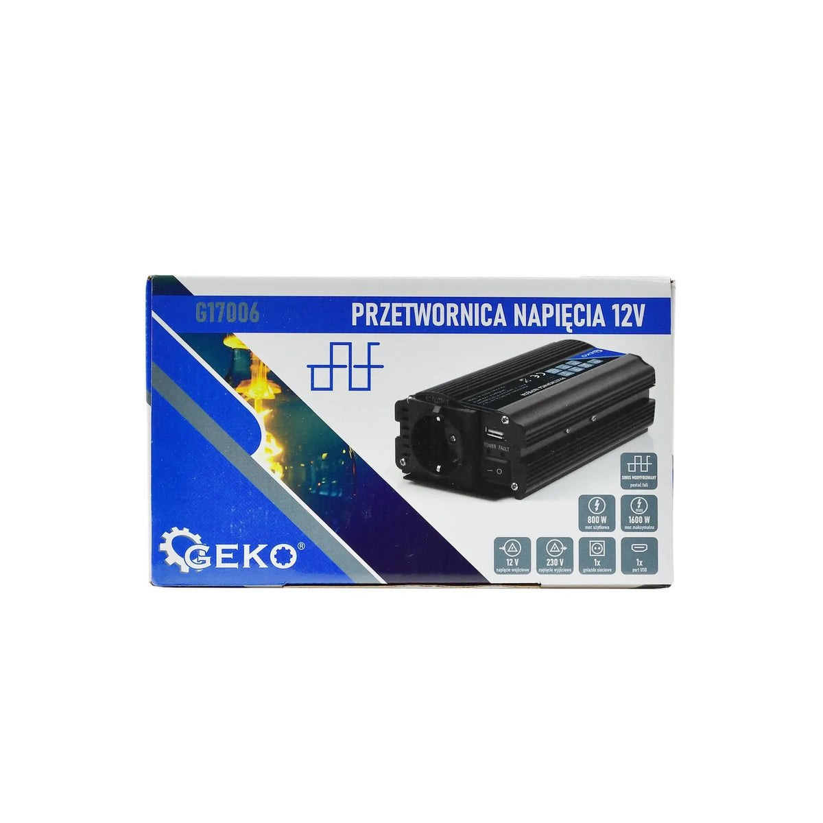 GEKO Spanningomvormer 12V/230V 800/1600W met USB en slimme koeling