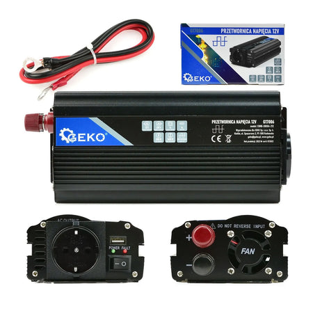GEKO Spanningomvormer 12V/230V 800/1600W met USB en slimme koeling