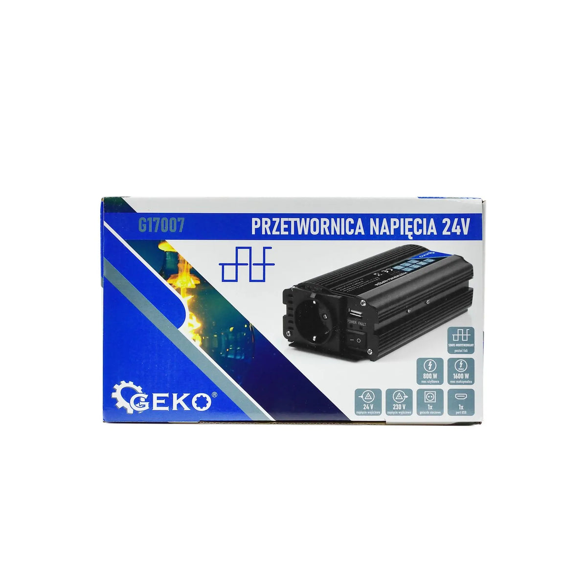 GEKO Spanningomvormer 24V/230V 800/1600W met USB-poort en koeling