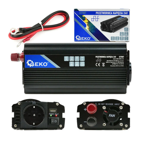 GEKO Spanningomvormer 24V/230V 800/1600W met USB-poort en koeling