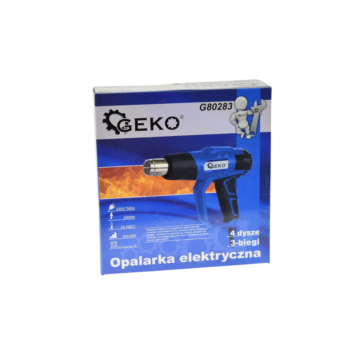 GEKO Heteluchtpistool 2000W met vermogensregeling en 4 accessoires