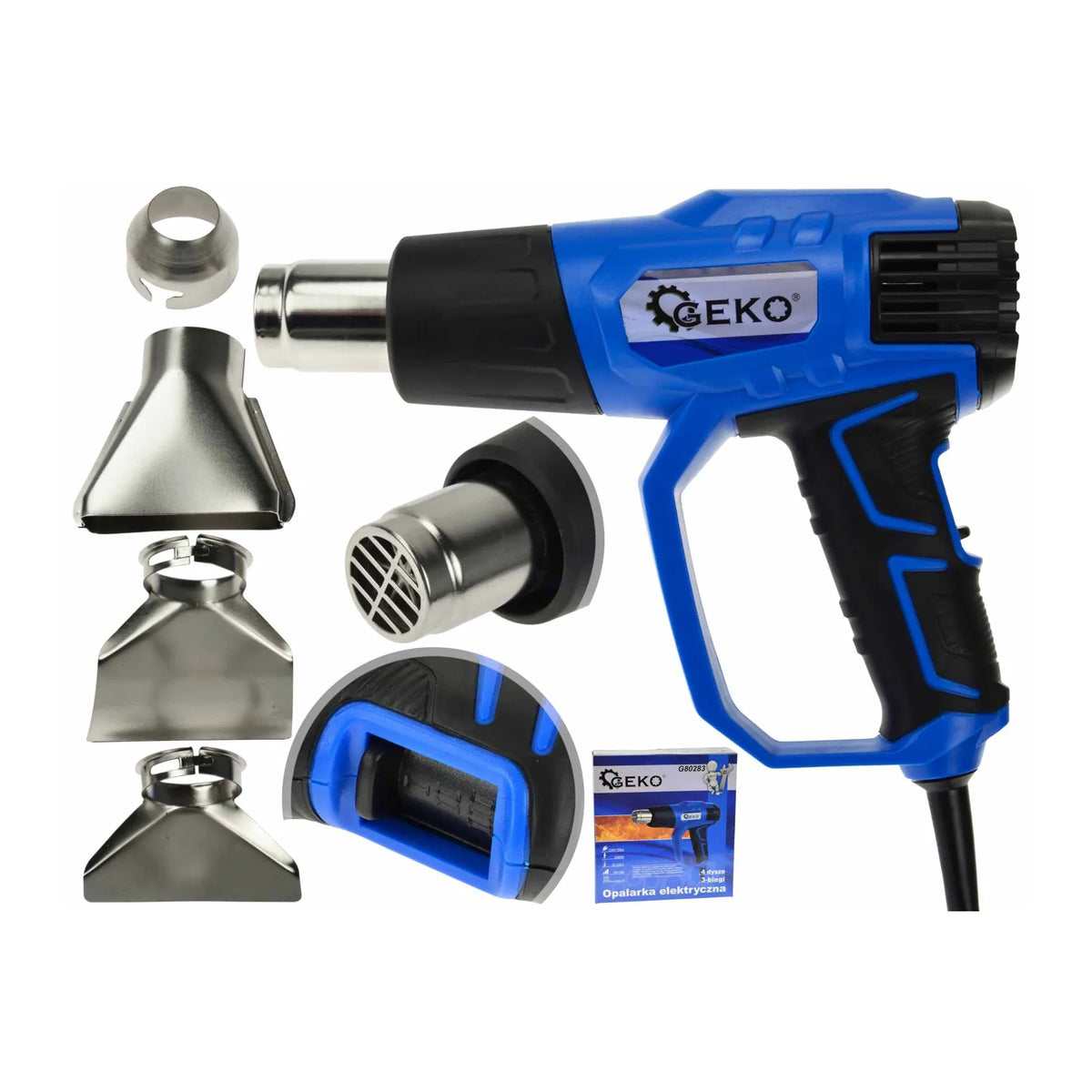 GEKO Heteluchtpistool 2000W met vermogensregeling en 4 accessoires