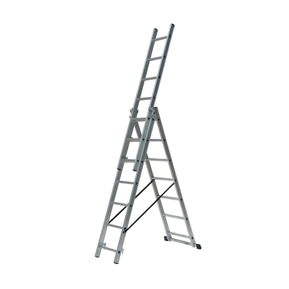 AWTools Aluminium driekleurige ladder 3x10 treden 150 kg geschikt voor trappen