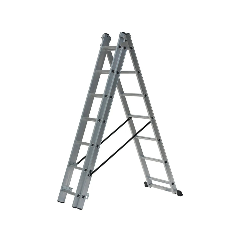AWTools Aluminium driekleurige ladder 3x11 treden 150 kg geschikt voor trappen