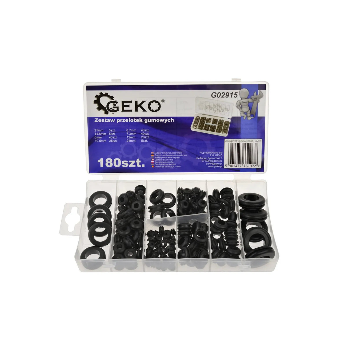 GEKO 180-delig assortiment rubberen doorvoerringen
