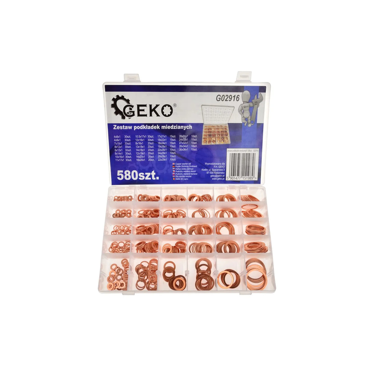 GEKO 580-delig assortiment metrische koperen sluitringen