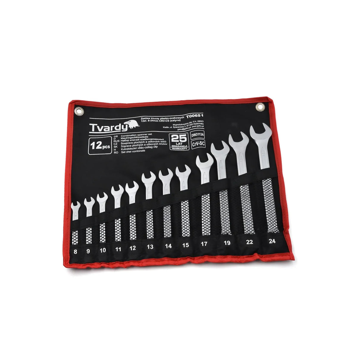 Tvardy Set steeksleutels 12-delig 8-24mm satin CRV koudgeslagen