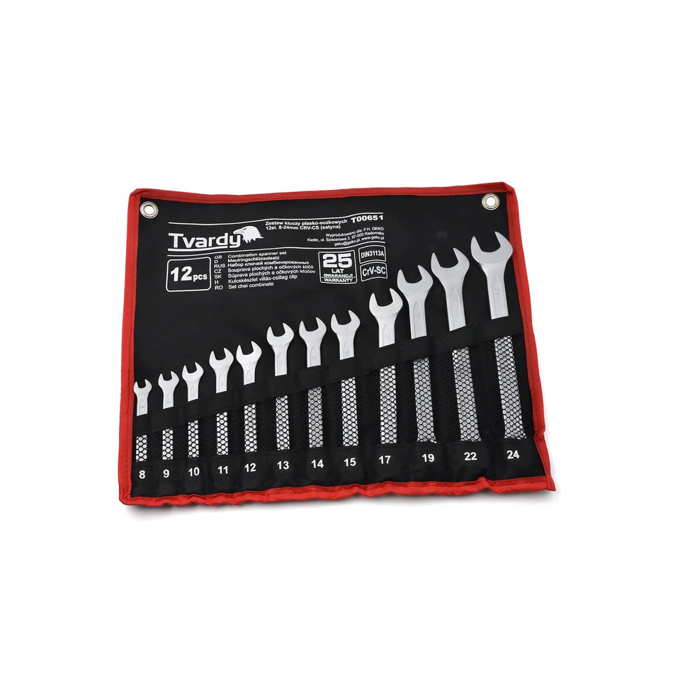 Tvardy Set steeksleutels 12-delig 8-24mm satin CRV koudgeslagen