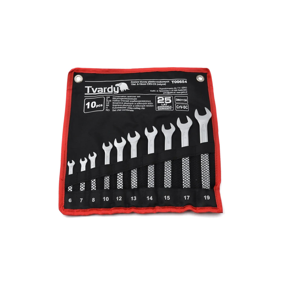 Tvardy Set steeksleutels 10-delig 6-19mm satin CRV koudgeslagen