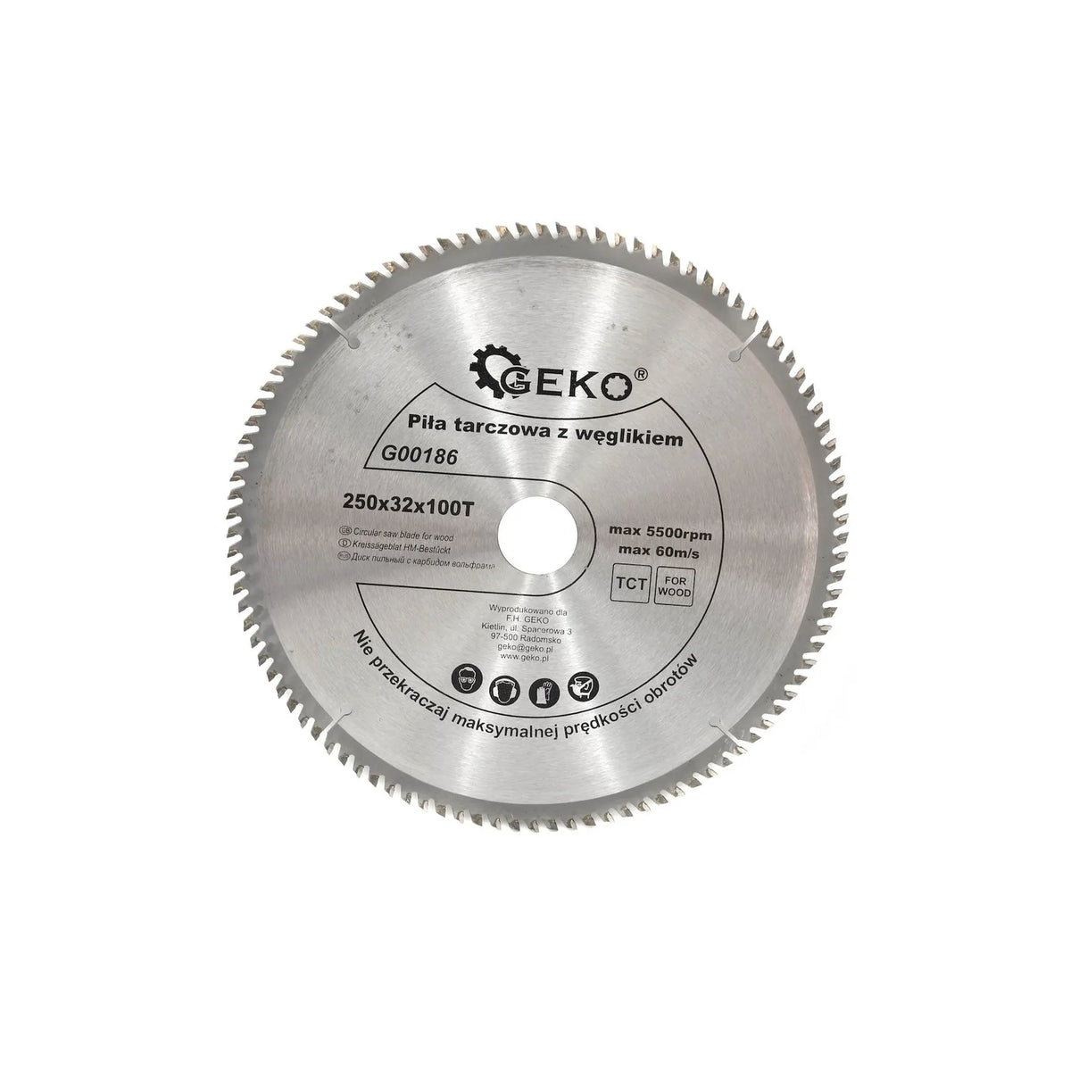 GEKO TCT zaagblad met hardmetalen tanden 250x32mm 80T + ring 25,4mm