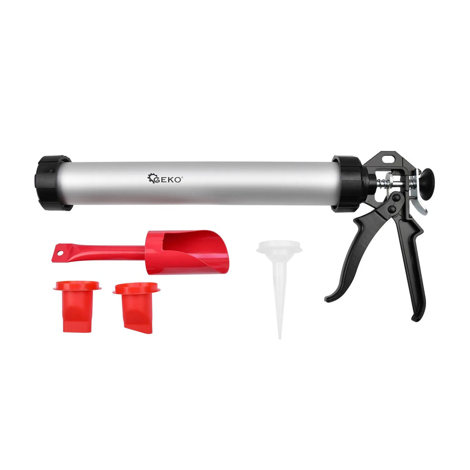 GEKO Aluminium kitpistool met stalen loop en spuitmondjes 600 ml