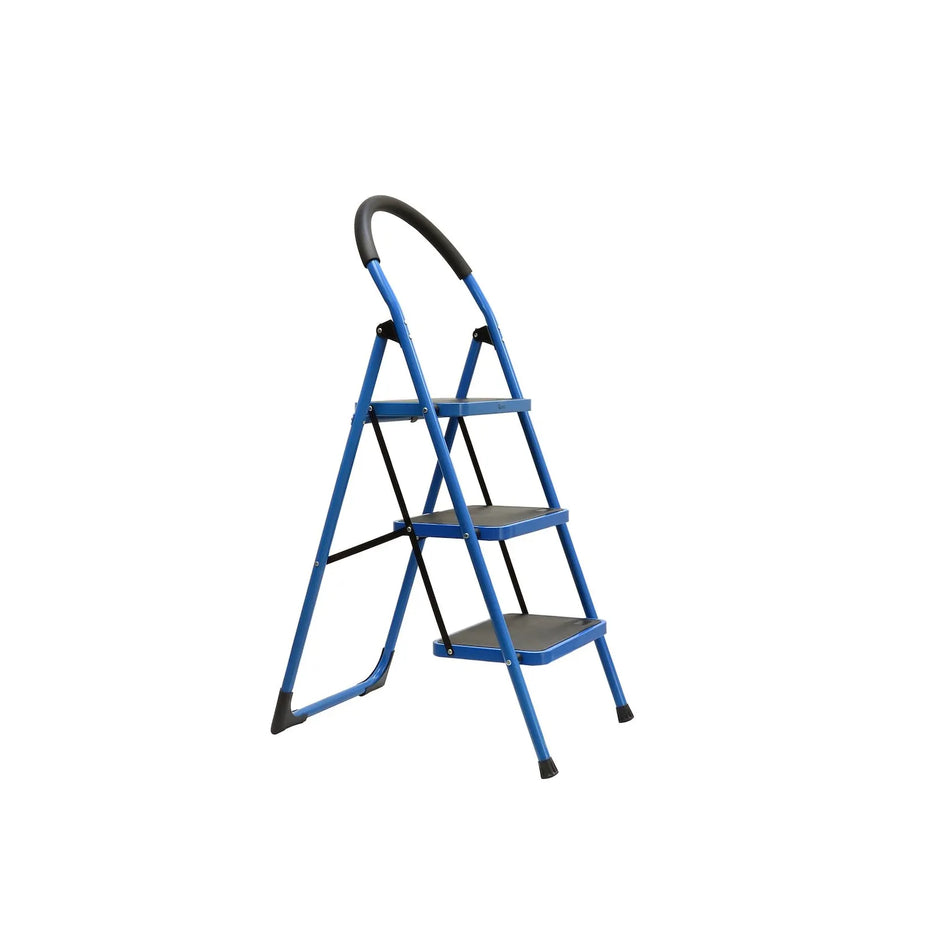 GEKO Opvouwbare metalen ladder 3 treden blauw