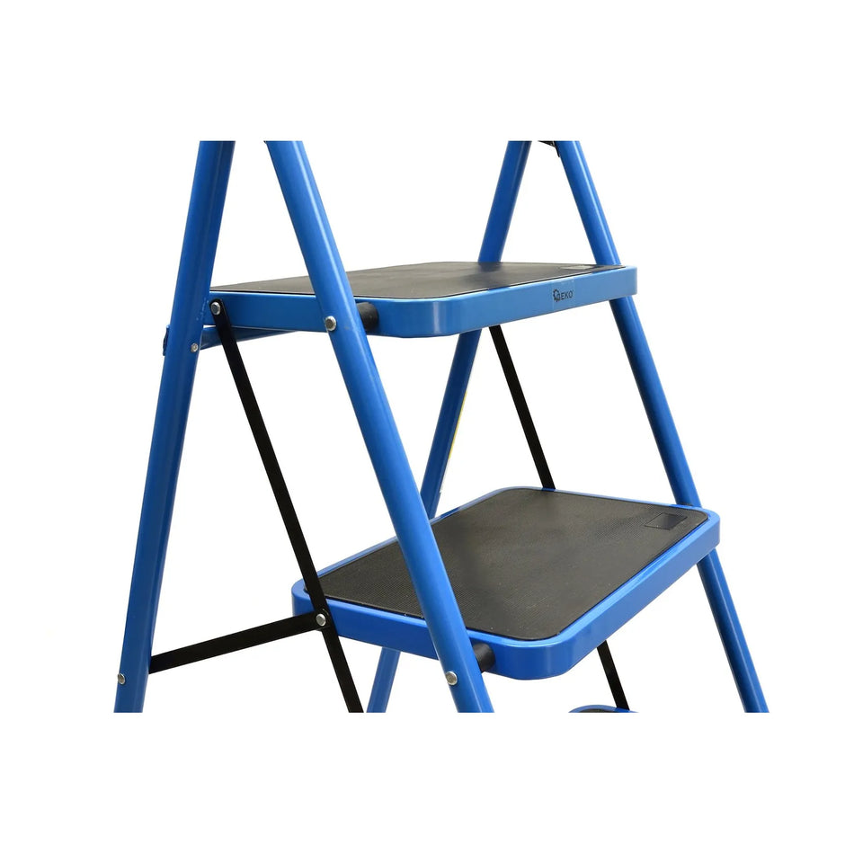 GEKO Opvouwbare metalen ladder 3 treden blauw