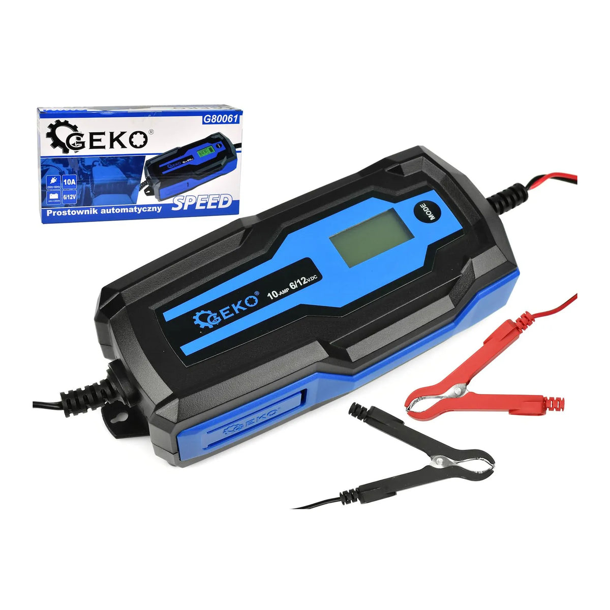 GEKO Acculader met LCD-display en voltmeter 6/12 V 10 A