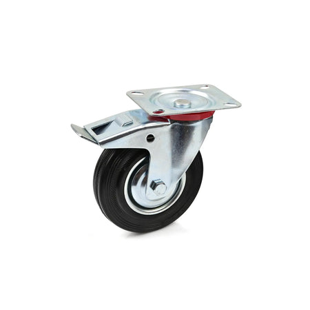 GEKO Zwenkwiel met plaat en rem 125 mm rubber en stalen kern