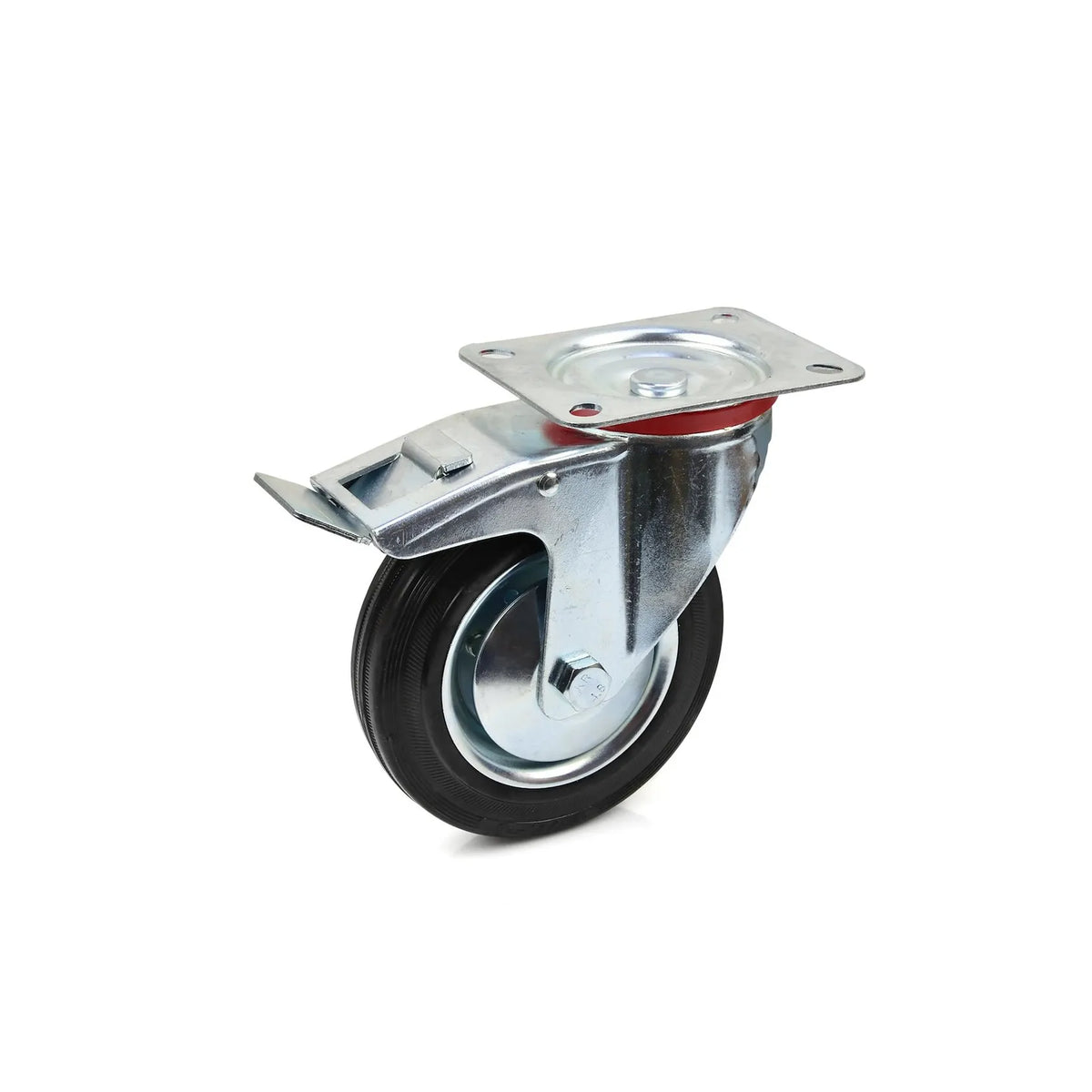 GEKO Zwenkwiel met plaat en rem 160 mm rubber en stalen kern