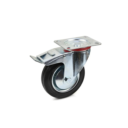 GEKO Zwenkwiel met plaat en rem 160 mm rubber en stalen kern