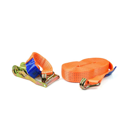GEKO Spanband met ratel en J-haken 14 m 5 ton 50 mm oranje