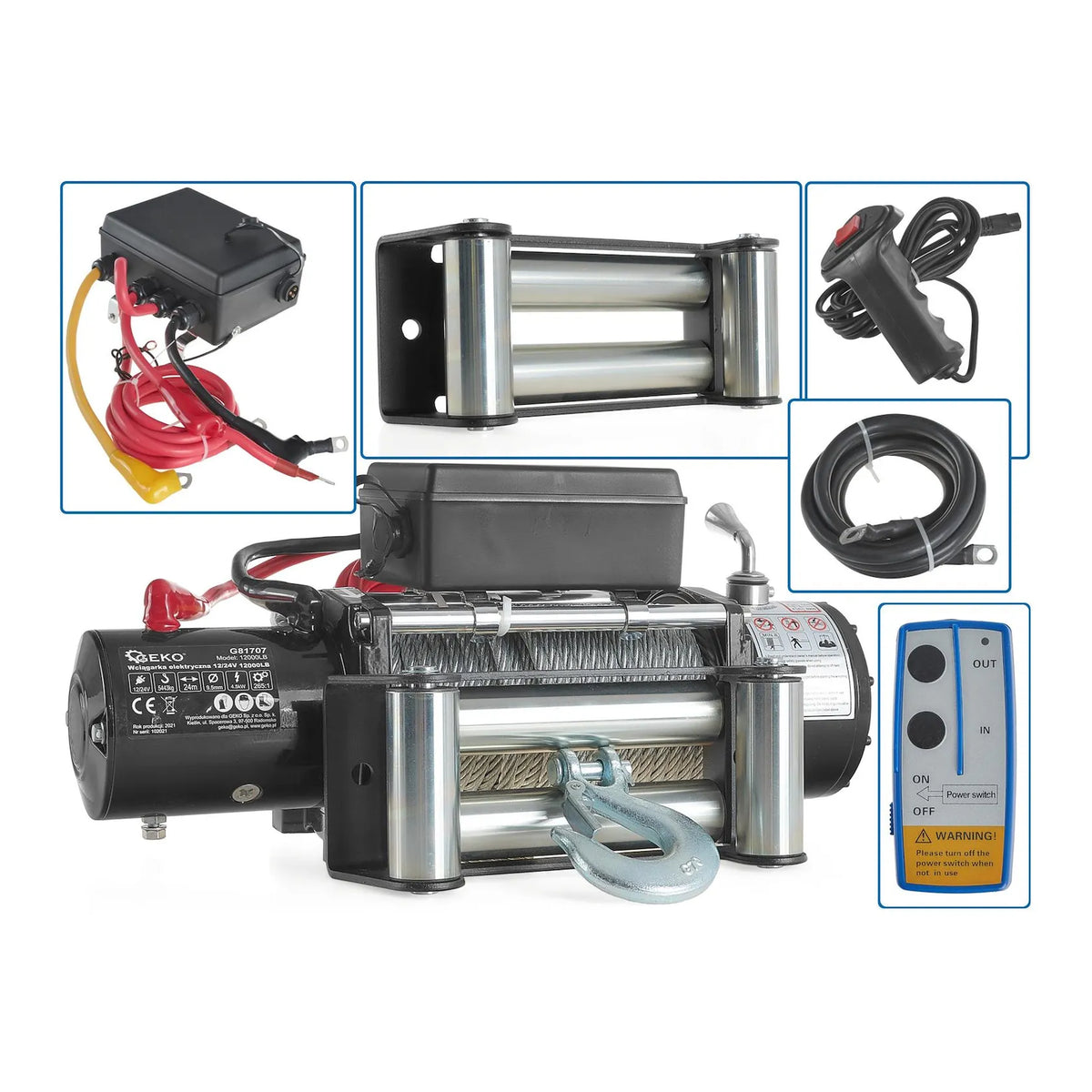 GEKO Elektrische lier 12 V met 5443 kg trekvermogen 12000LB
