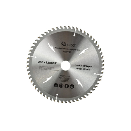 GEKO Cirkelzaagblad met hardmetalen tandjes 250x32 mm 60T