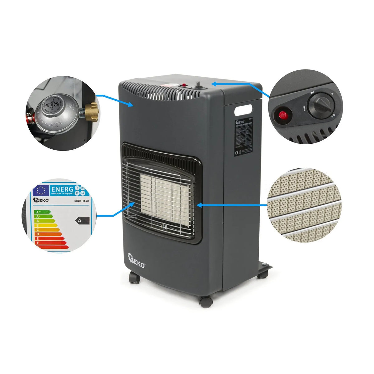 GEKO Indoor gasheater 4,2 kW met reducer en slang