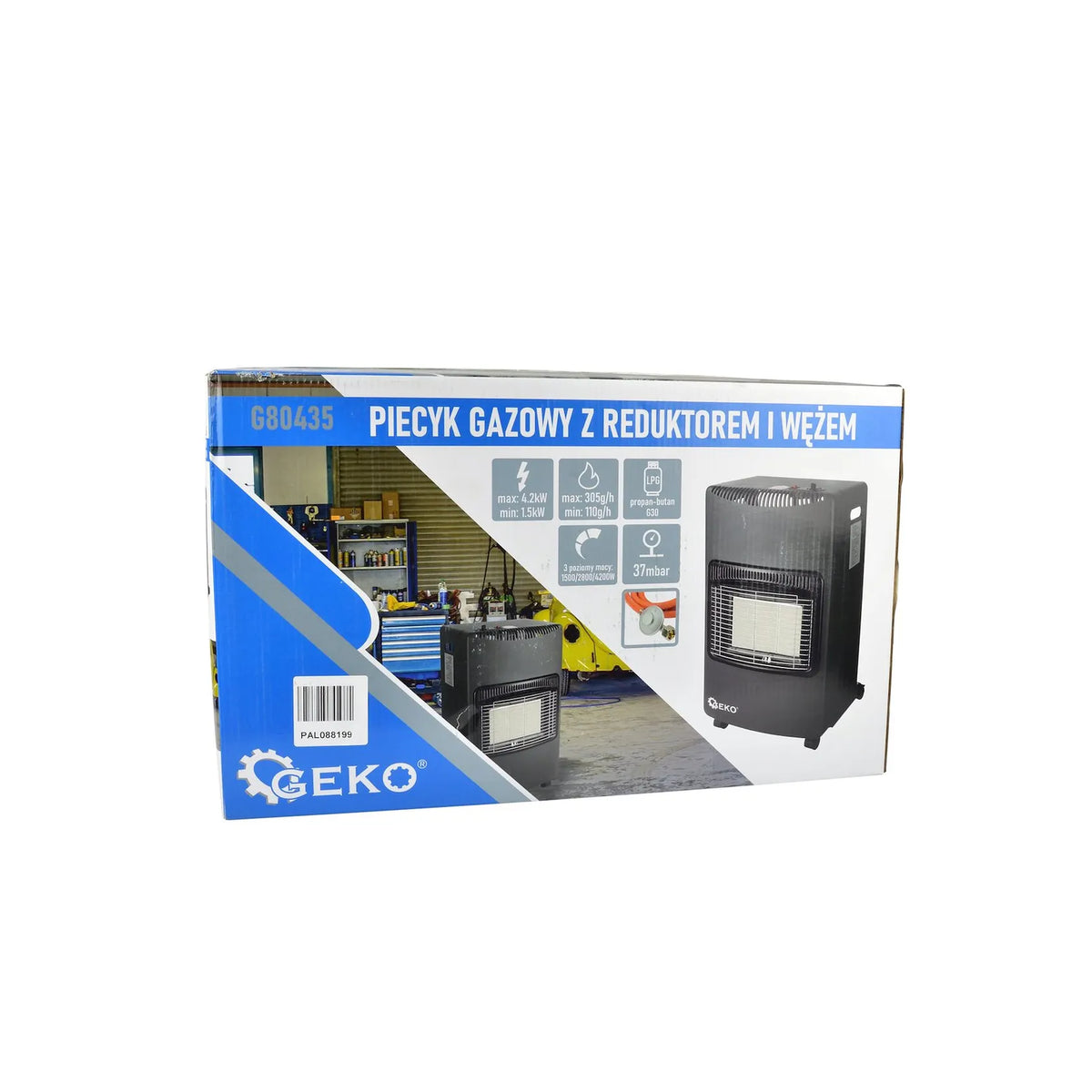GEKO Indoor gasheater 4,2 kW met reducer en slang