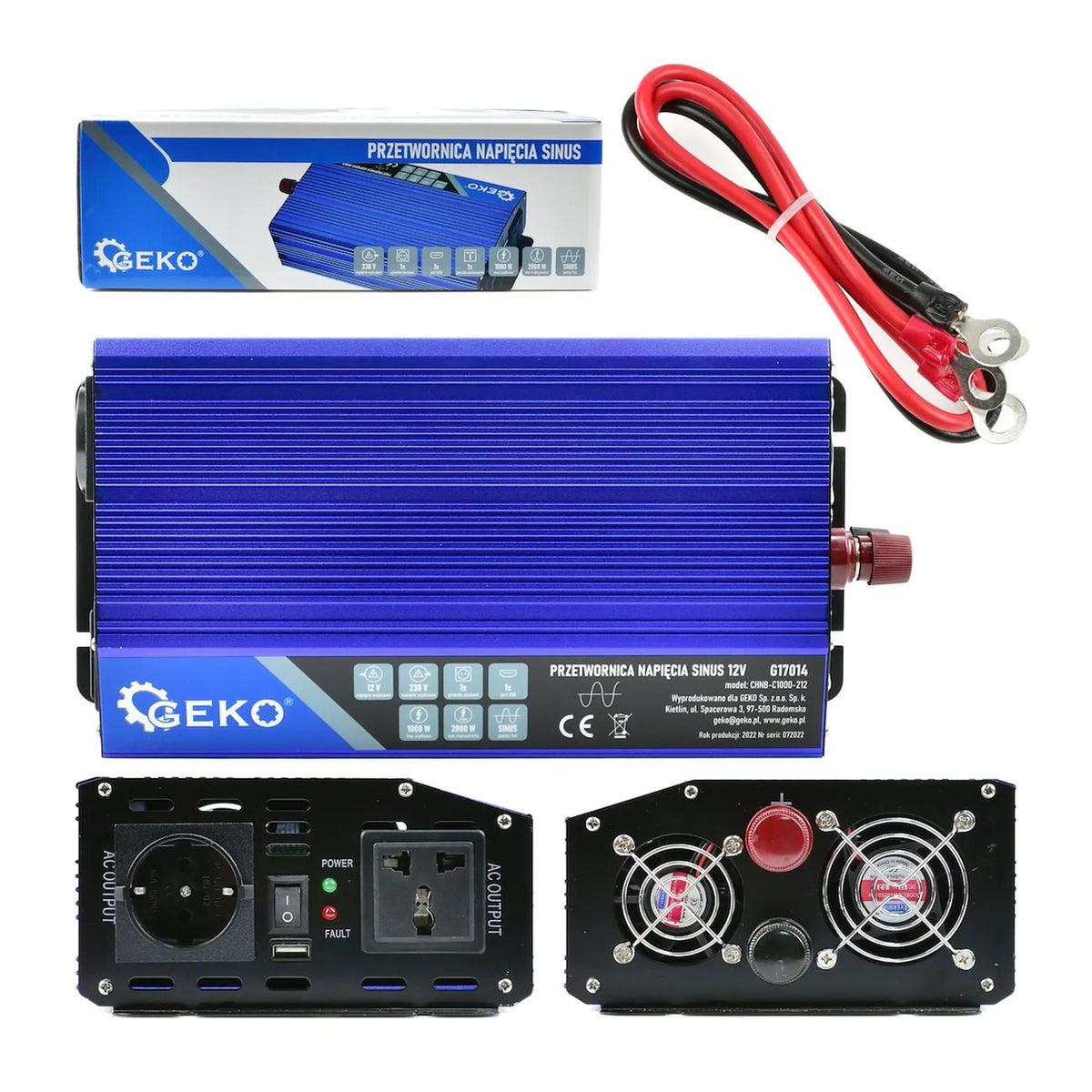 GEKO Zuivere sinus spanningsomvormer 12 V/230 V 1000/2000 W