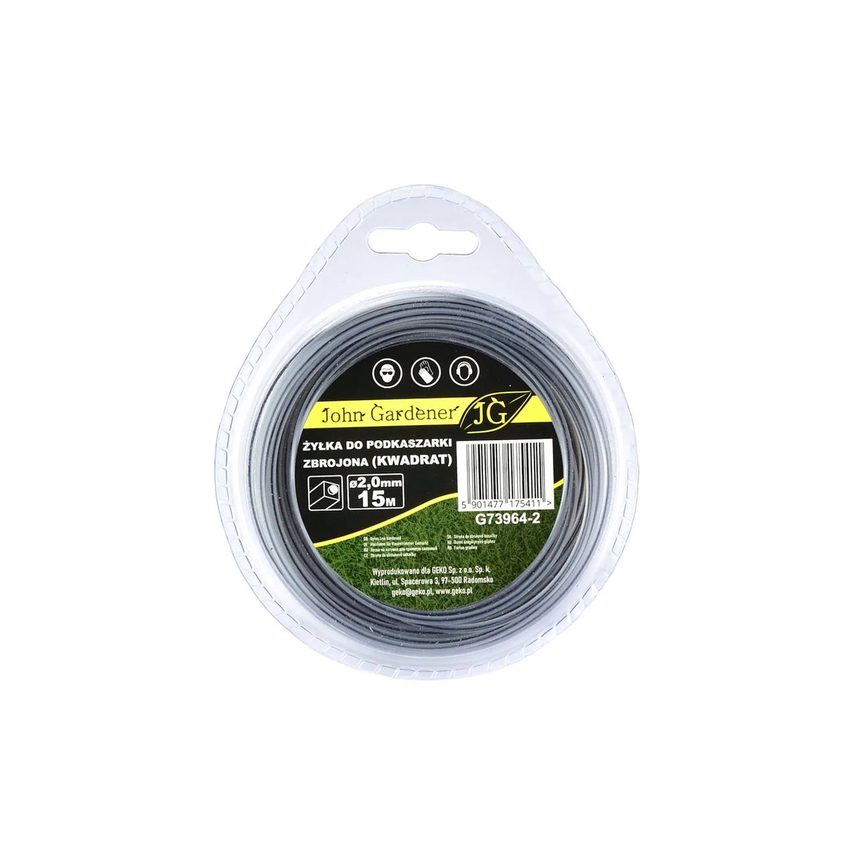 GEKO Nylon maaidraad versterkt vierkant 2,0mm15 m
