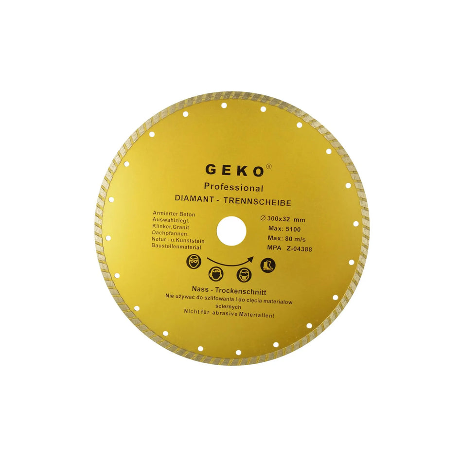 GEKO Diamantzaagblad met doorlopende turborrand voor bouwmaterialen 300x32 mm