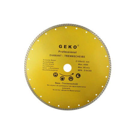 GEKO Diamantzaagblad met doorlopende turborrand voor bouwmaterialen 350x32 mm