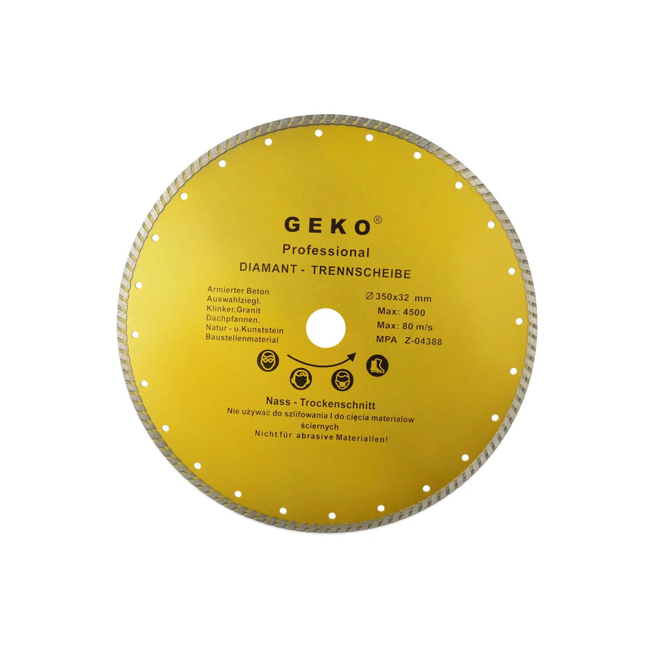 GEKO Diamantzaagblad met doorlopende turborrand voor bouwmaterialen 350x32 mm
