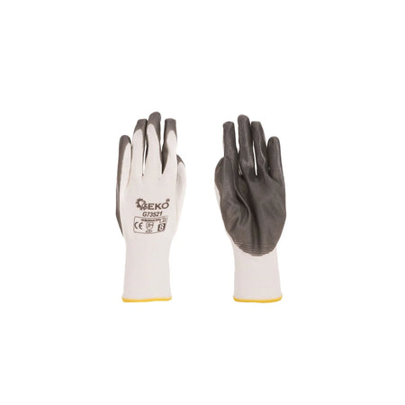 GEKO Werkhandschoenen Katoen Met Nitril Palm Coating Maat 8 Wit-Grijs