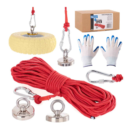 GEKO Neodymium magneet set 85 kg met touw 20 m en handschoenen