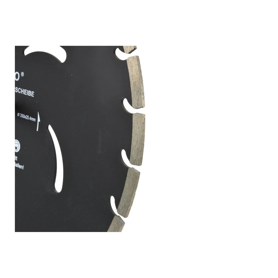 GEKO Diamantzagenblad met gesegmenteerde rand 350x10x25,4 mm zwart
