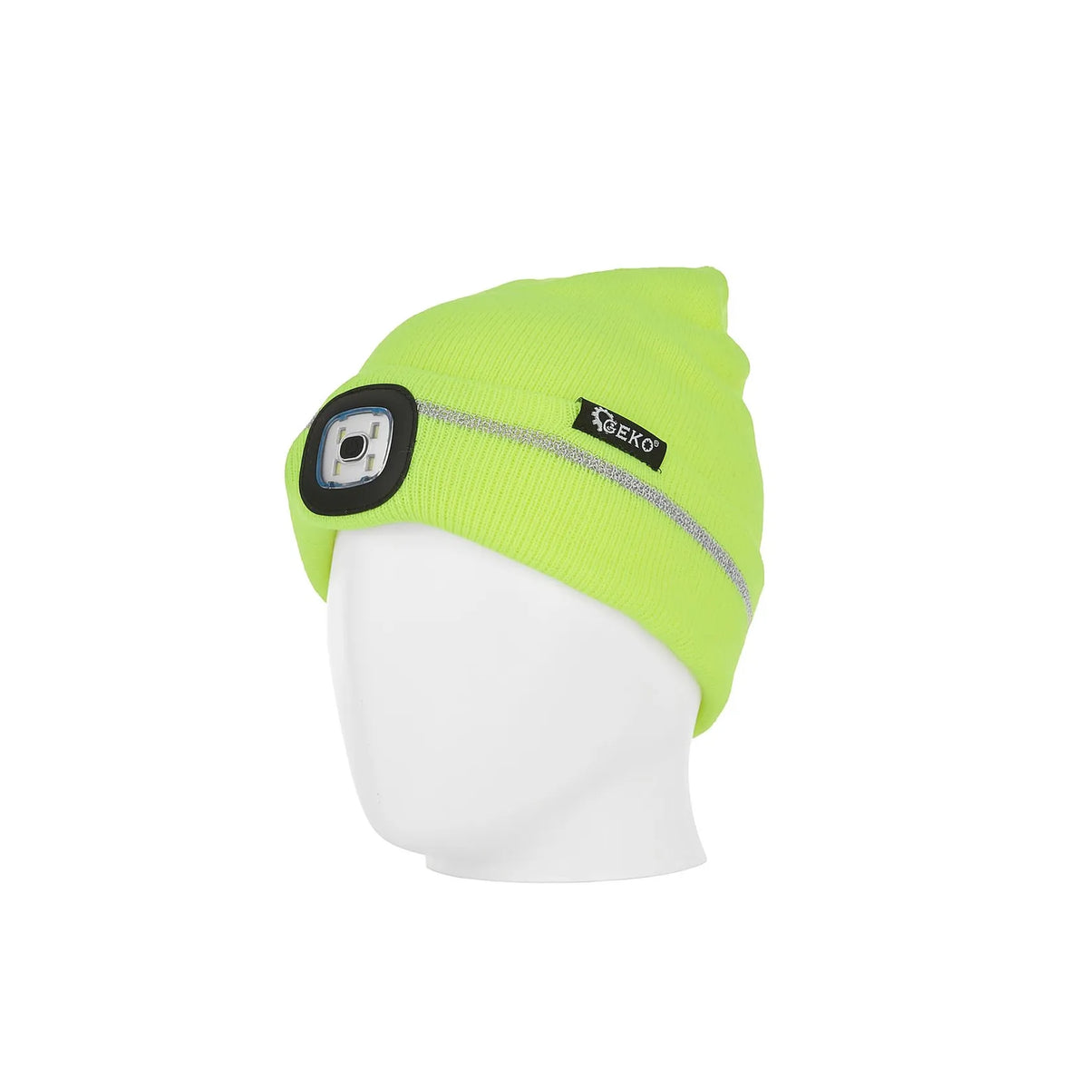 GEKO Oplaadbare LED hoofdlamp wintermuts met reflecterende band geel
