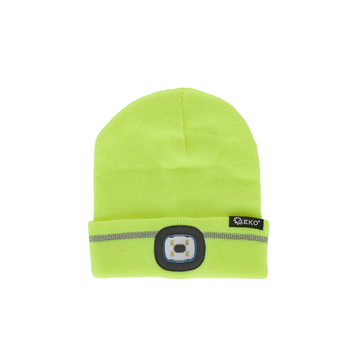 GEKO Oplaadbare LED hoofdlamp wintermuts met reflecterende band geel