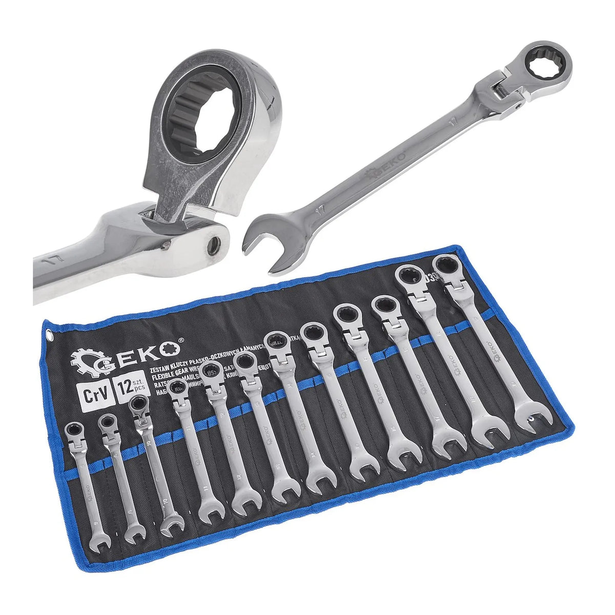 GEKO Ratelsleutel set 12-delig, flexibel, 8 - 19 mm, CrV staal
